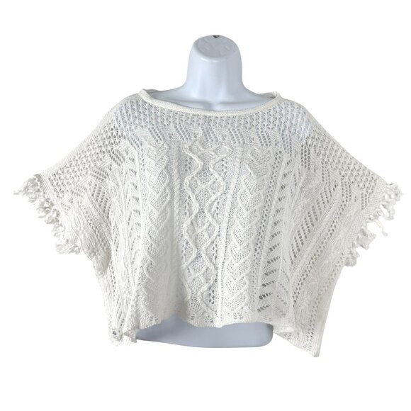 Polo Ralph Lauren Cropped Boxy Top Medium White Linen Fringe Crochet TP-3481 - Picture 1 of 11